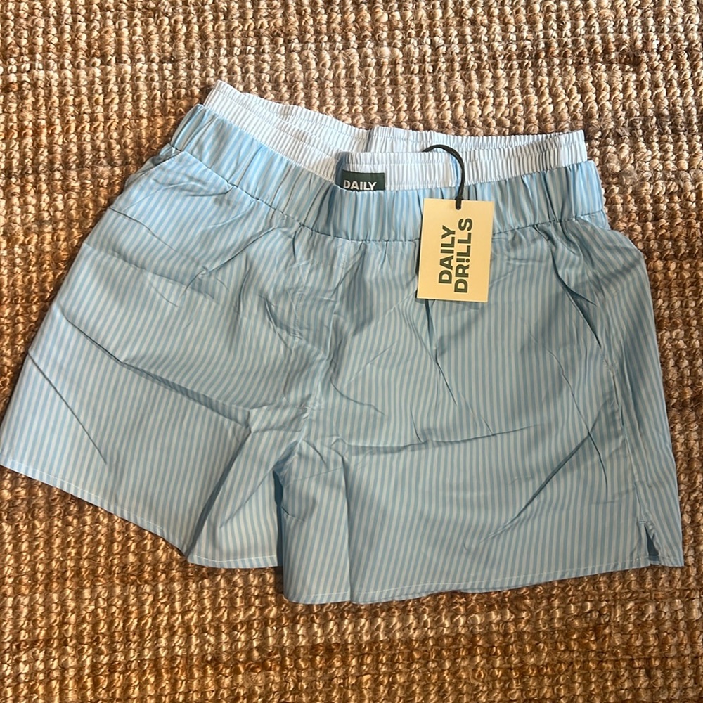 Daily drills Poplin Double Band Resort Shorts - Blue Stripe